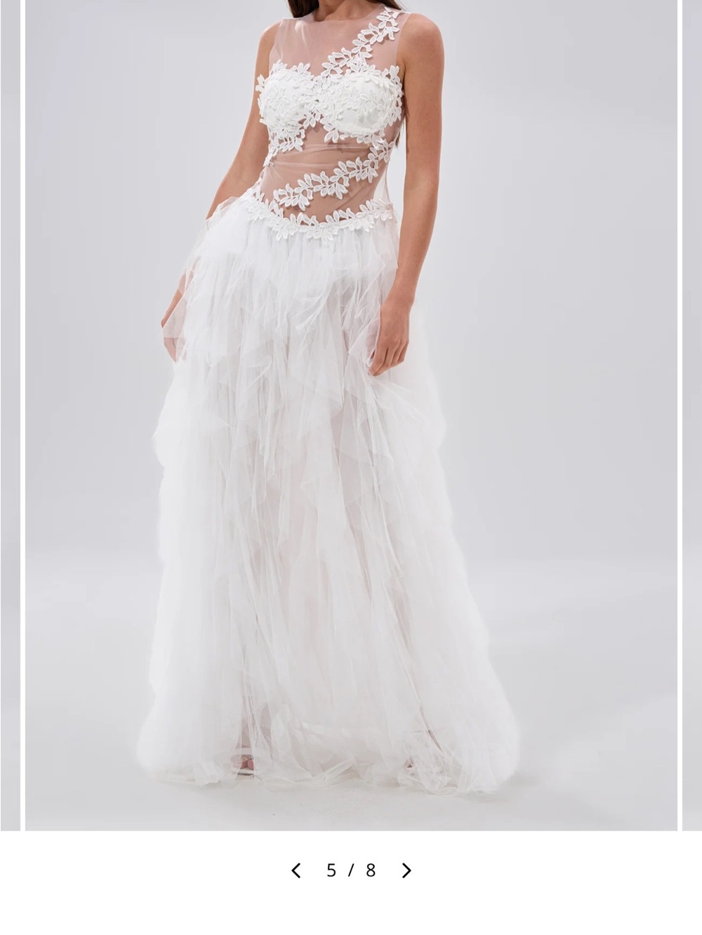 AKIRA White Sheer Lace Appliqué Tulle Maxi Gown